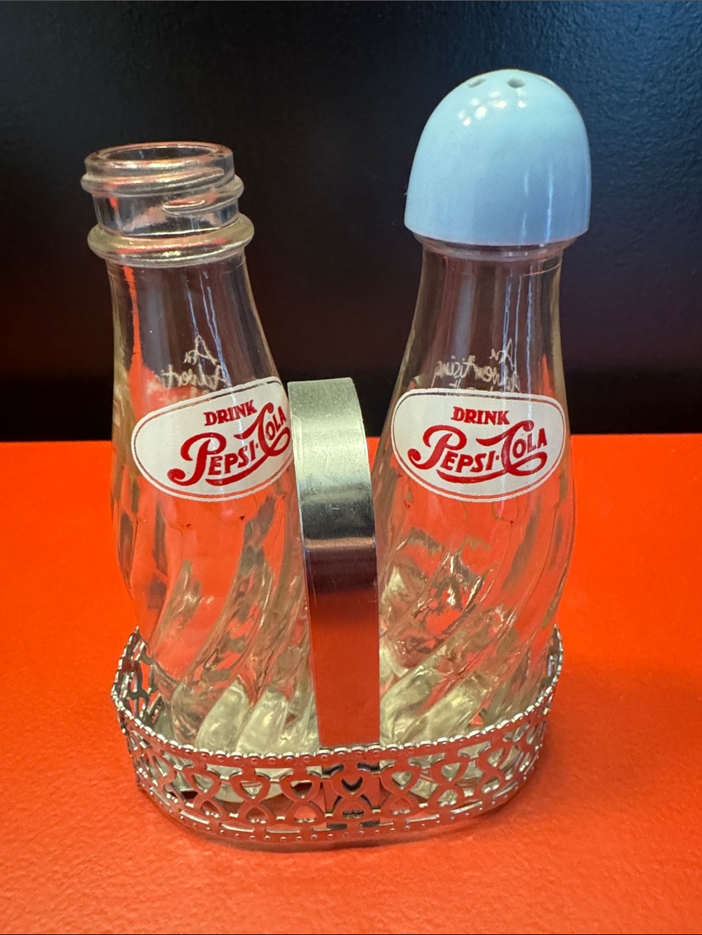 Pepsi-Cola Vintage Swirl Salt and Pepper Glass Set